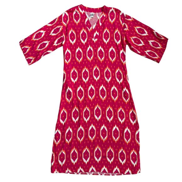 Natori Shima V-Neckline Caftan Pink & White‎ Pockets Size Small - Picture 1 of 10